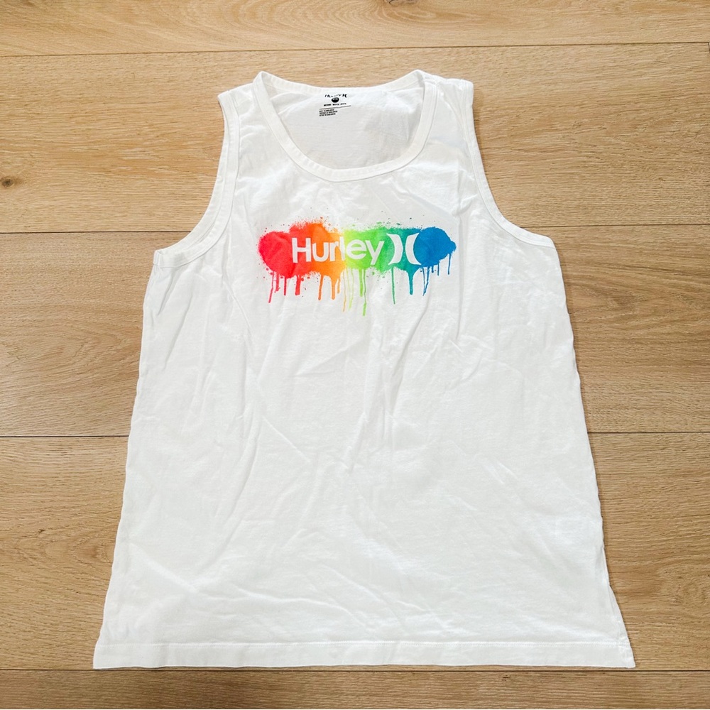 HURLEY White Tank Top with Colorful Brand for Men size M